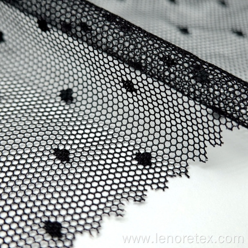 95%Nylon 5%Spandex Knit Black Dot Embroidery Mesh Fabric